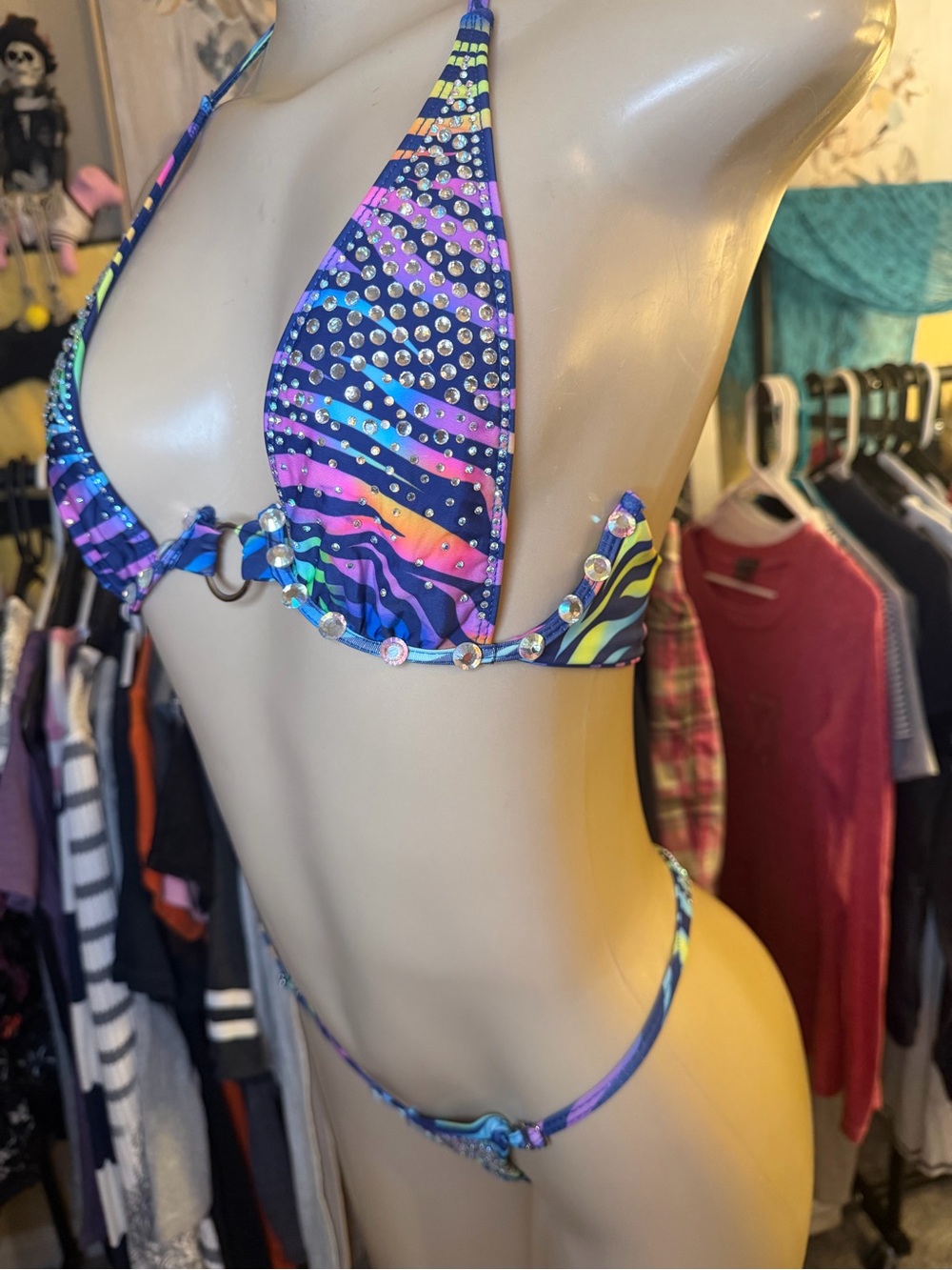 Custom Neon Zebra Rhinestone Competition Bikini Set S - Picture 9 of 9